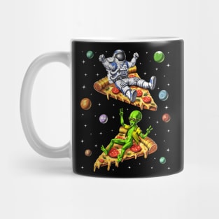 Astronaut And Alien Riding Pizza Mug